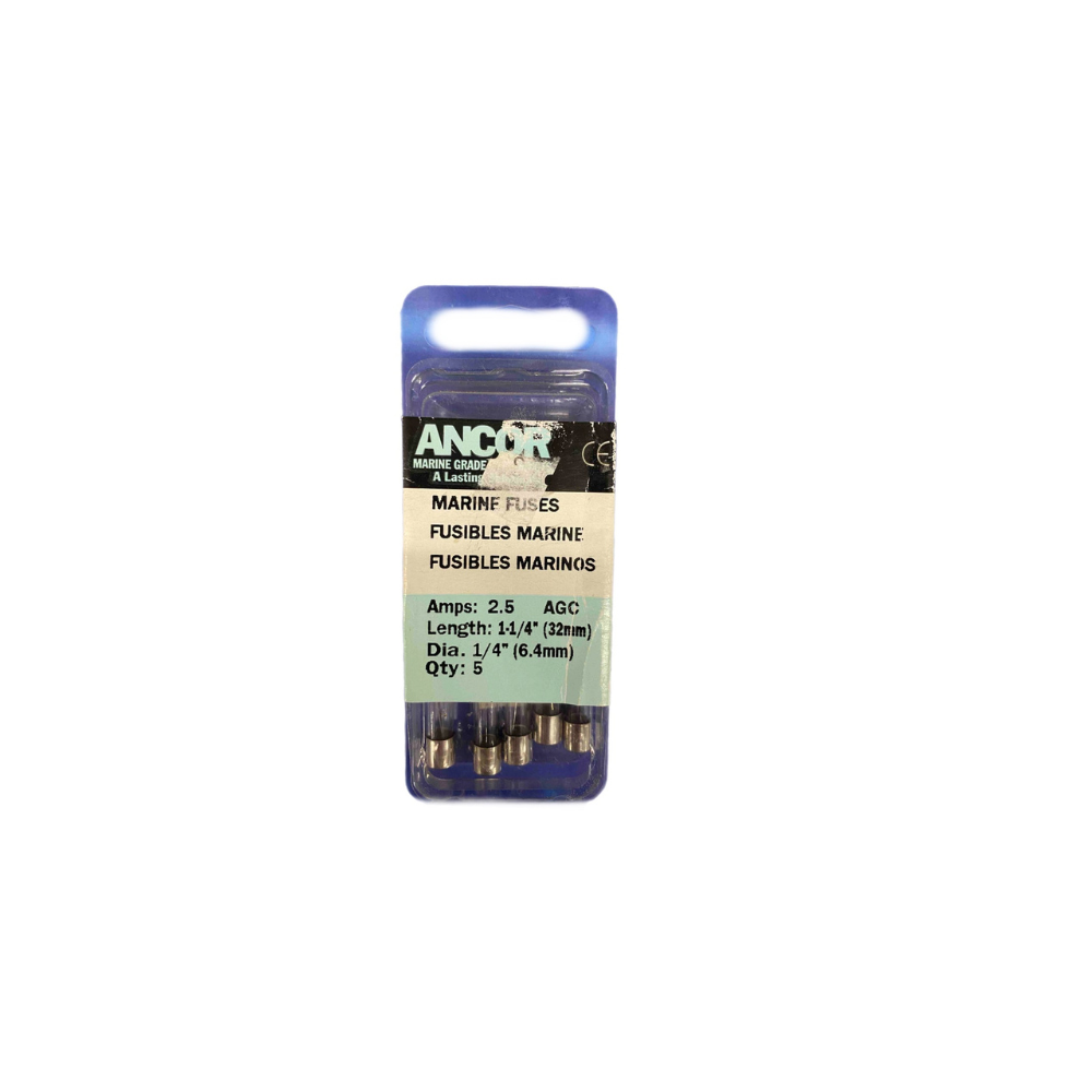 5 Pack of Ancor Brand 2.5 Amp AGC Heavy Duty Marine Grade Fuses part# 601025