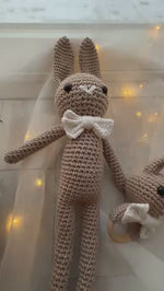 Load and play video in Gallery viewer, Plush Bunny with Rattle – 17 inches, Handmade
