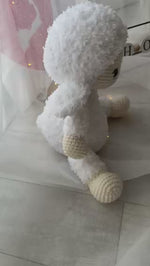 Load and play video in Gallery viewer, Handmade Knitted Fluffy Amigurumi Lamb – 35 cm, white
