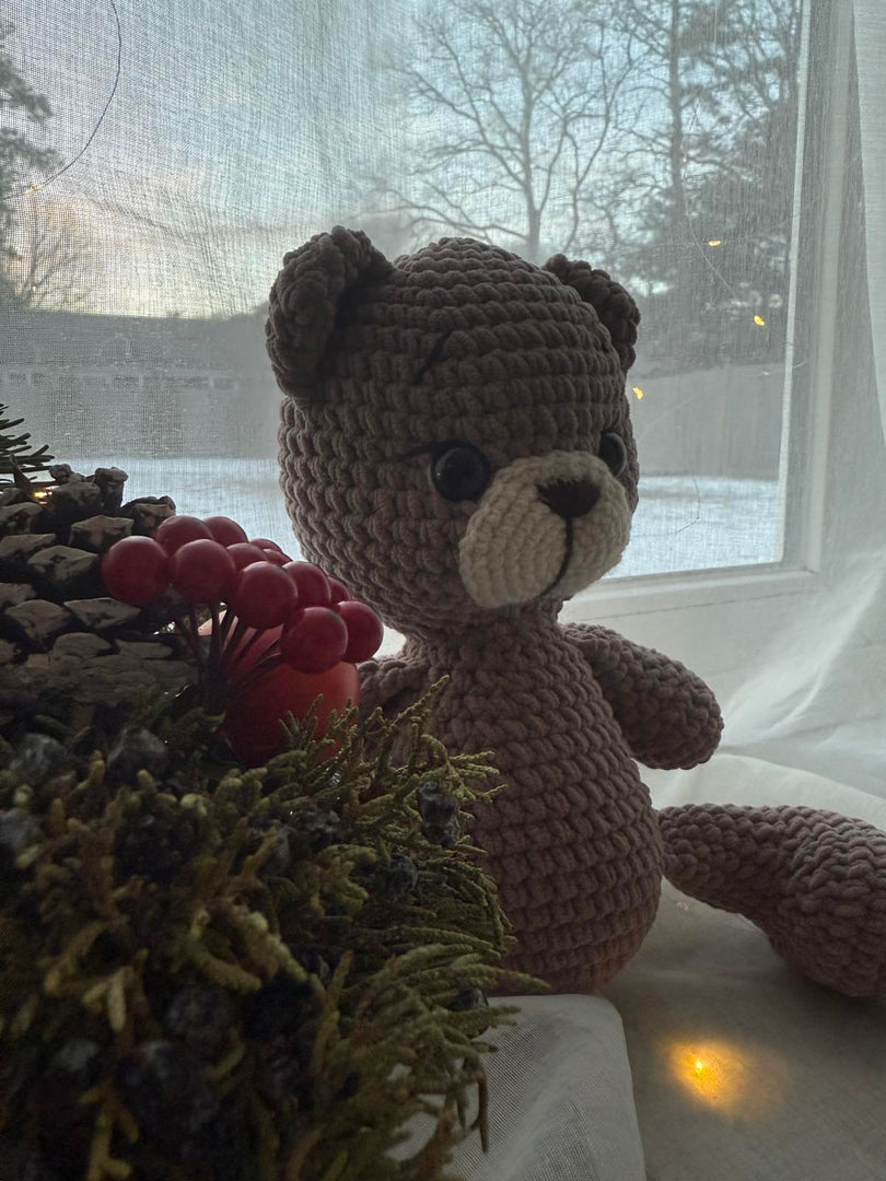 Handmade Plush Teddy Bear – Brown & White, 14 inches