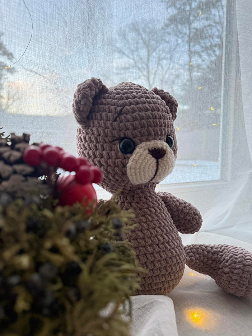Handmade Plush Teddy Bear – Brown & White, 14 inches