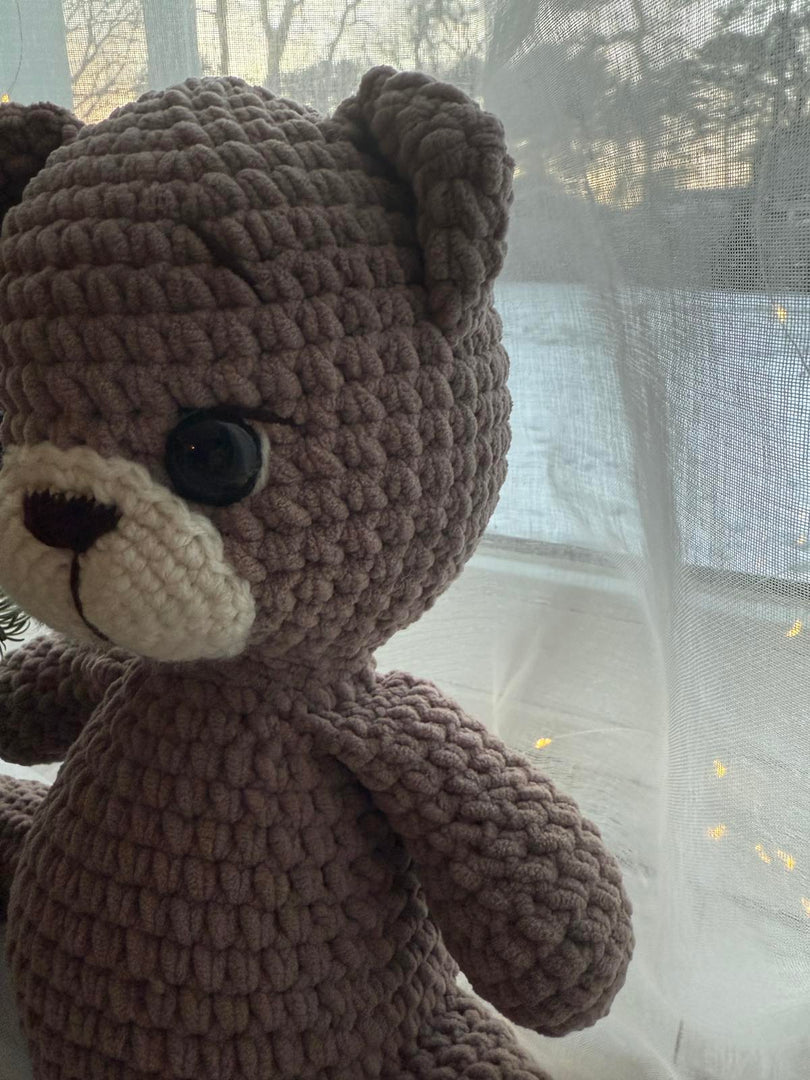 Handmade Plush Teddy Bear – Brown & White, 14 inches