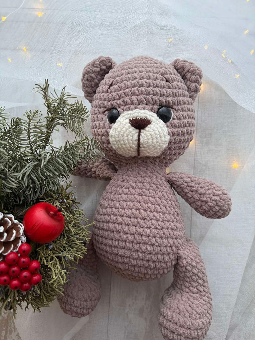 Handmade Plush Teddy Bear – Brown & White, 14 inches