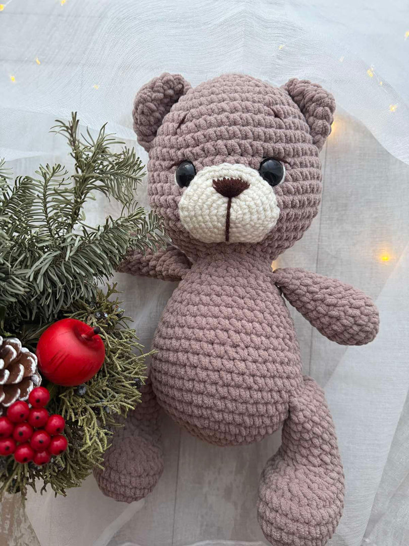Handmade Plush Teddy Bear – Brown & White, 14 inches