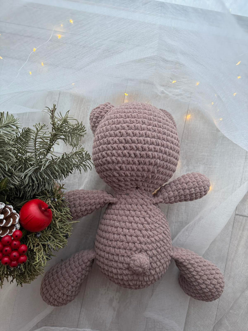 Handmade Plush Teddy Bear – Brown & White, 14 inches
