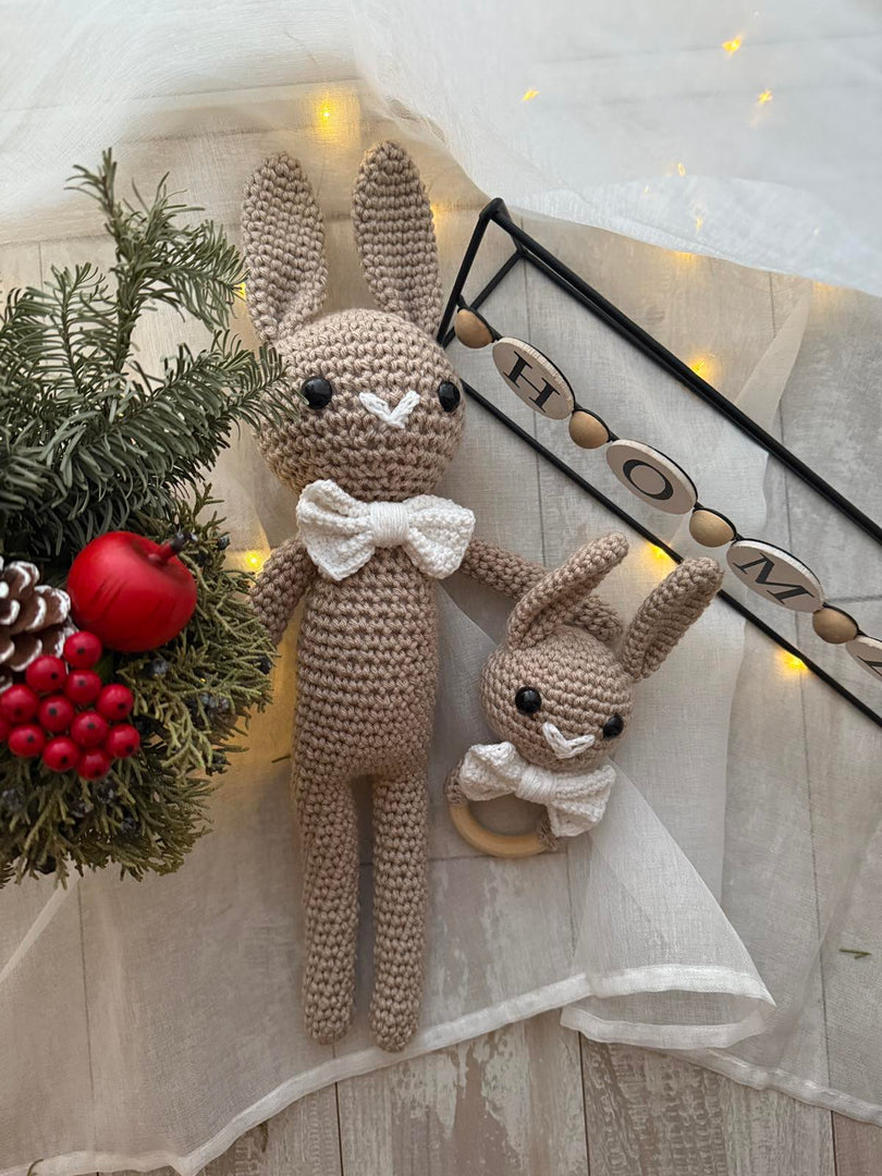 Plush Bunny with Rattle – 17 inches, Handmade