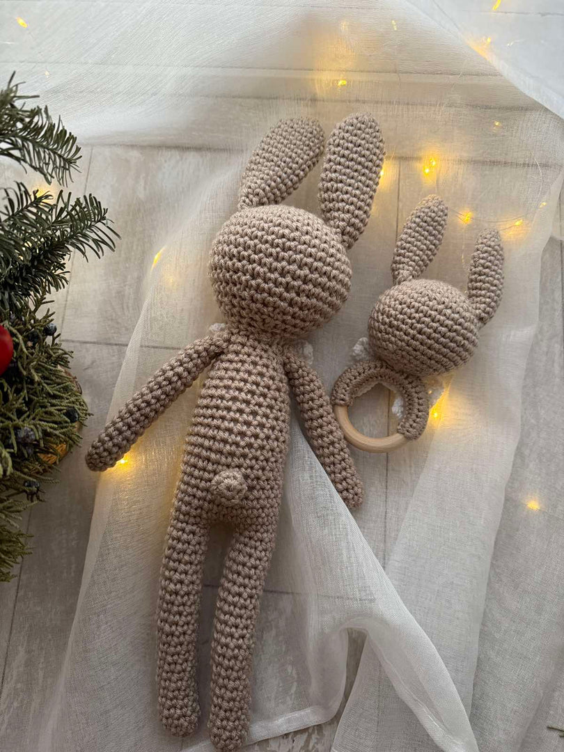 Plush Bunny with Rattle – 17 inches, Handmade