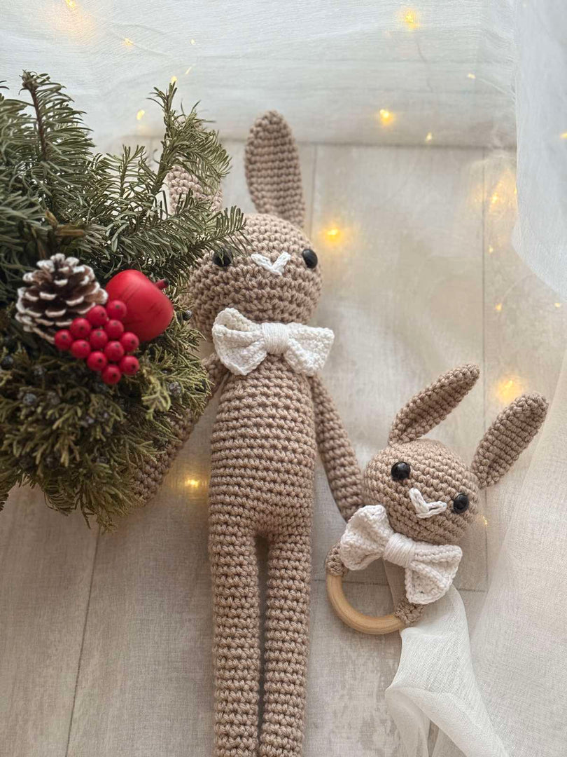 Plush Bunny with Rattle – 17 inches, Handmade