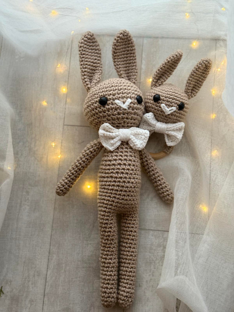 Plush Bunny with Rattle – 17 inches, Handmade