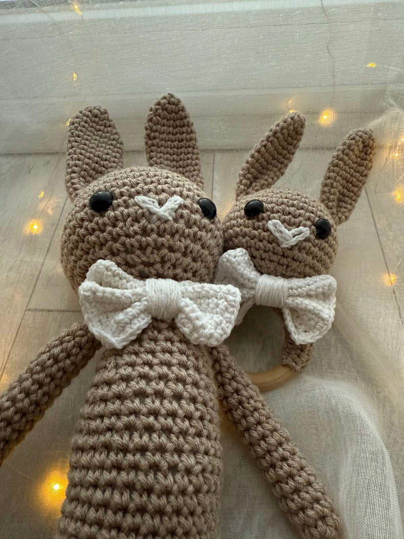 Plush Bunny with Rattle – 17 inches, Handmade