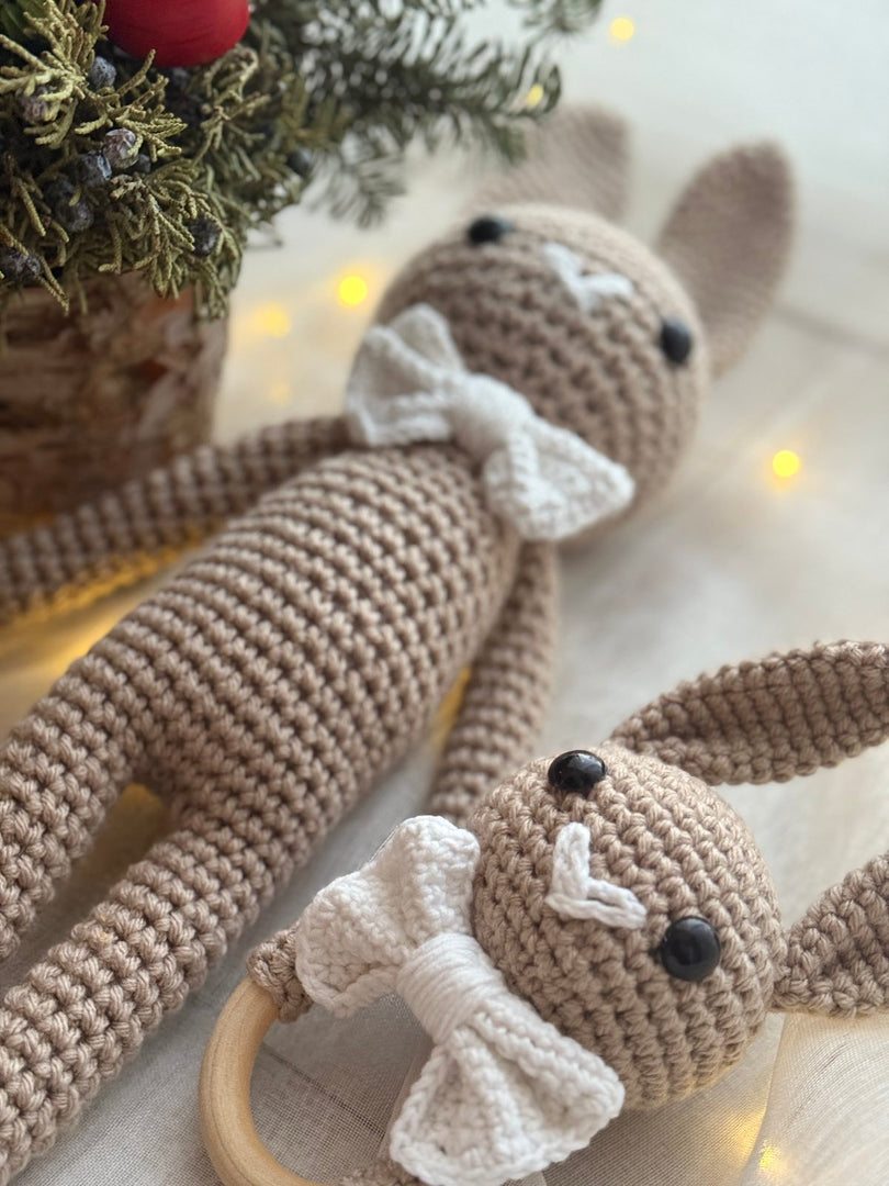 Plush Bunny with Rattle – 17 inches, Handmade