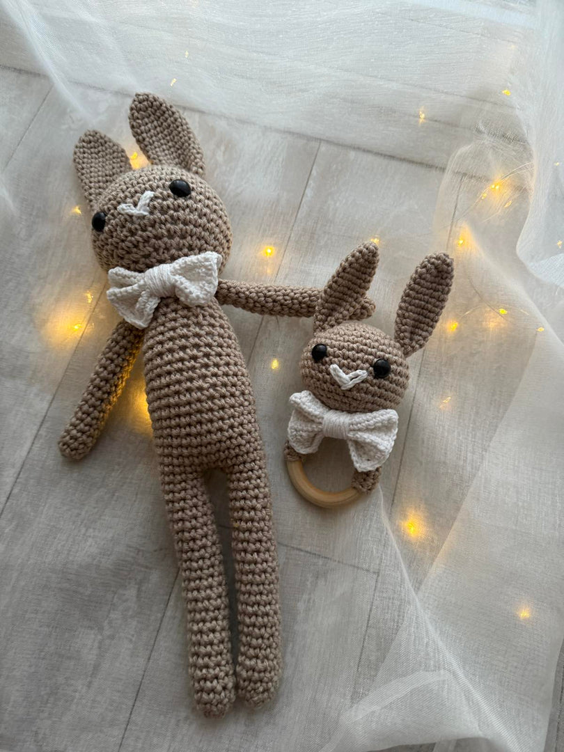 Plush Bunny with Rattle – 17 inches, Handmade