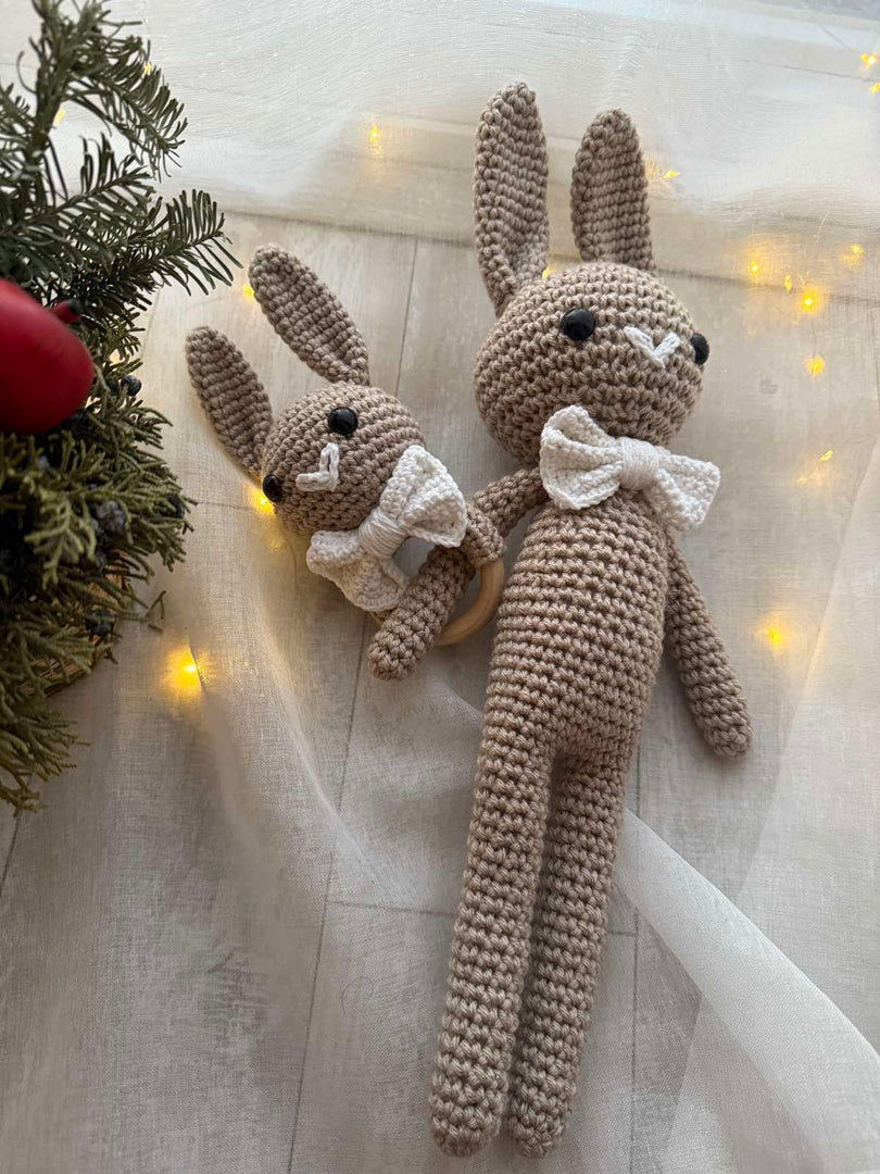 Plush Bunny with Rattle – 17 inches, Handmade