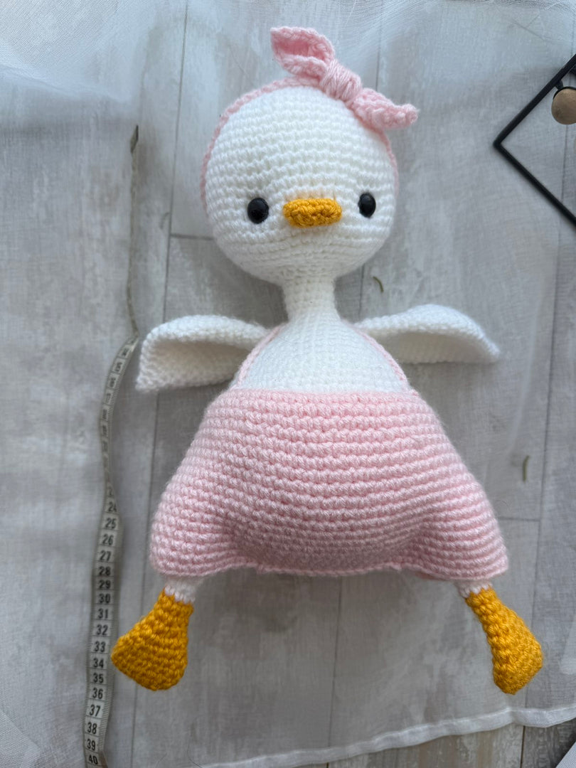 Knitted Amigurumi Duck in Pink Dress Handmade – 32 cm (12.5 inches)