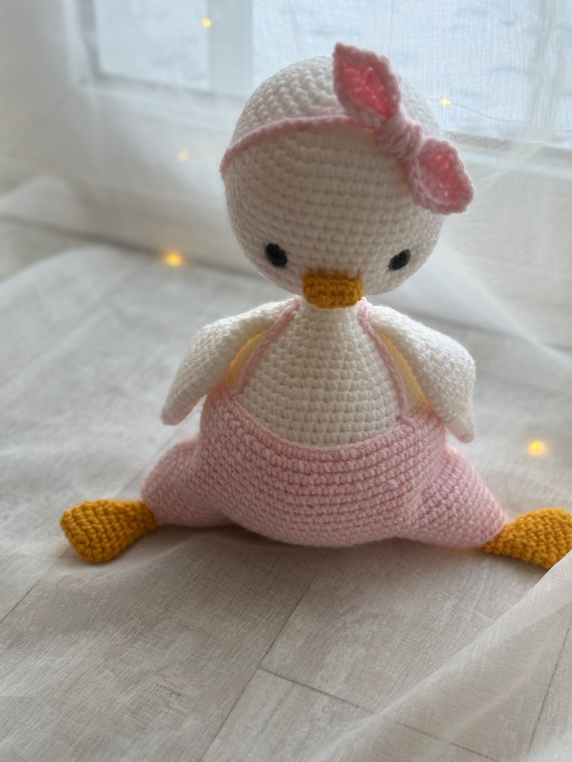 Knitted Amigurumi Duck in Pink Dress Handmade – 32 cm (12.5 inches)