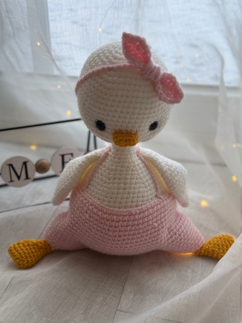 Knitted Amigurumi Duck in Pink Dress Handmade – 32 cm (12.5 inches)