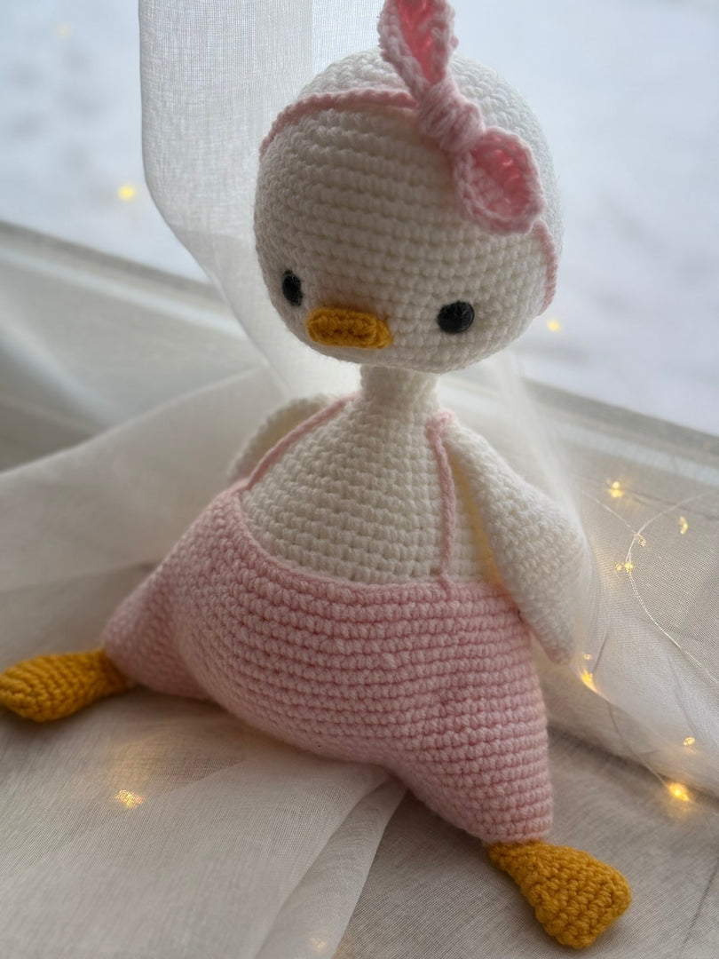 Knitted Amigurumi Duck in Pink Dress Handmade – 32 cm (12.5 inches)