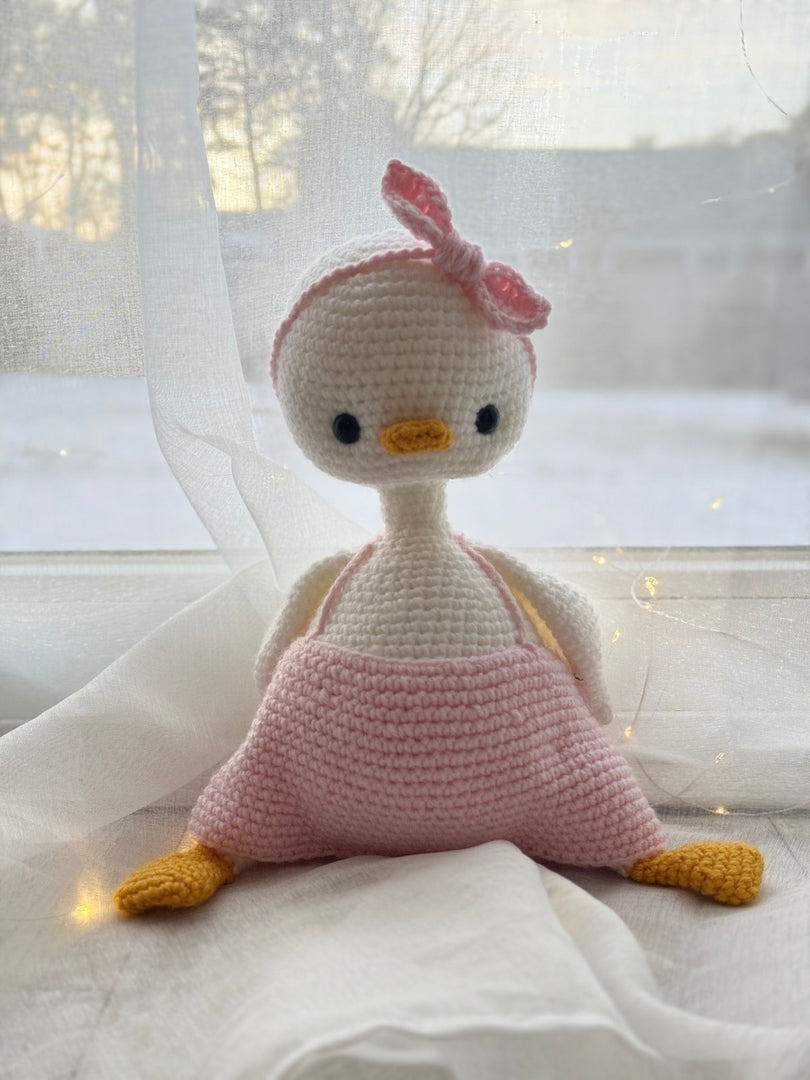 Knitted Amigurumi Duck in Pink Dress Handmade – 32 cm (12.5 inches)
