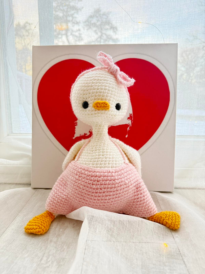 Knitted Amigurumi Duck in Pink Dress Handmade – 32 cm (12.5 inches)