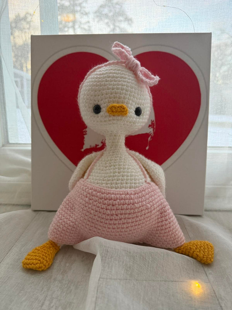 Knitted Amigurumi Duck in Pink Dress Handmade – 32 cm (12.5 inches)
