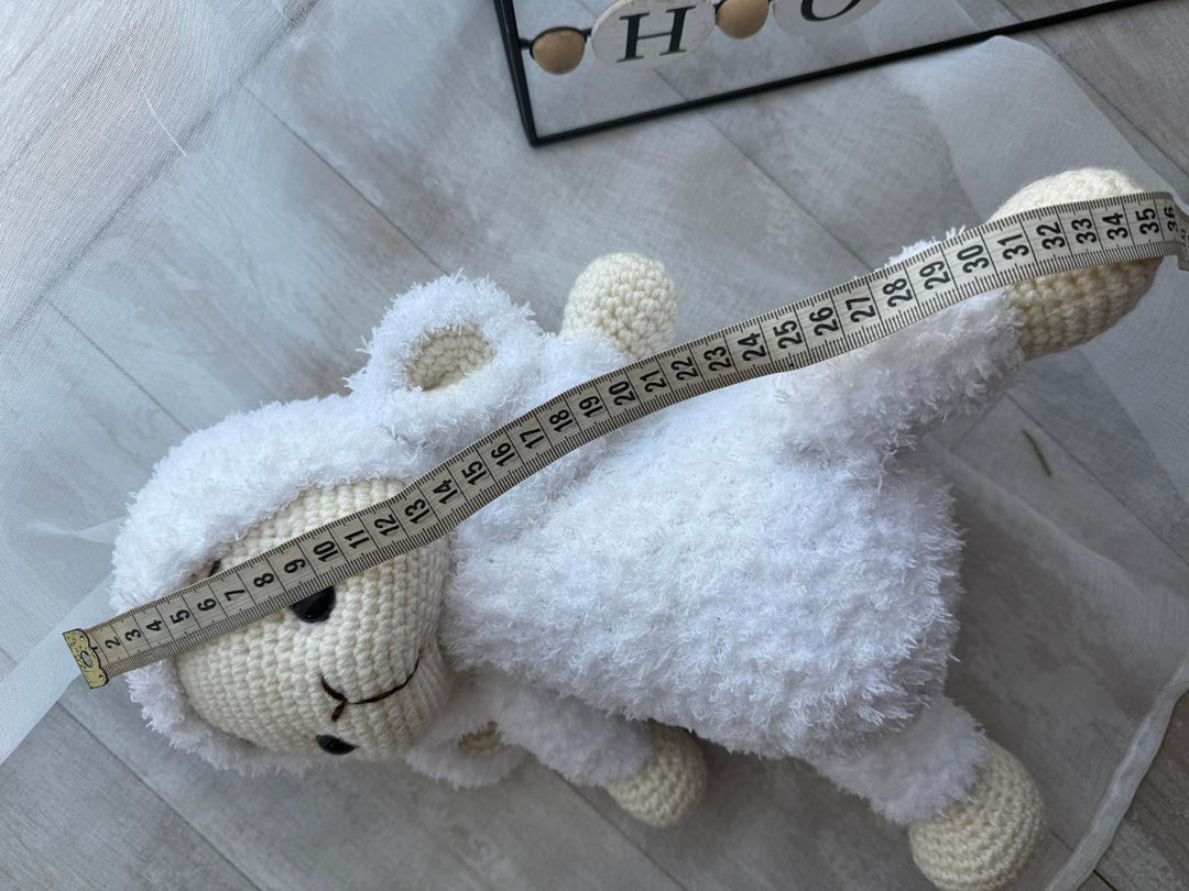 Handmade Knitted Fluffy Amigurumi Lamb – 35 cm, white