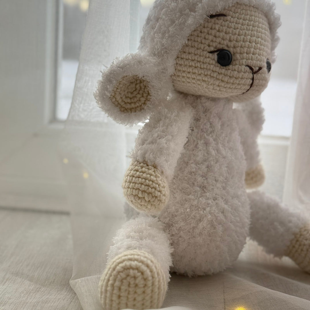 Handmade Knitted Fluffy Amigurumi Lamb – 35 cm, white