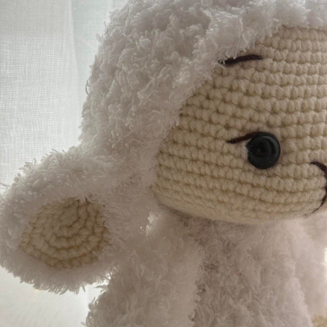 Handmade Knitted Fluffy Amigurumi Lamb – 35 cm, white