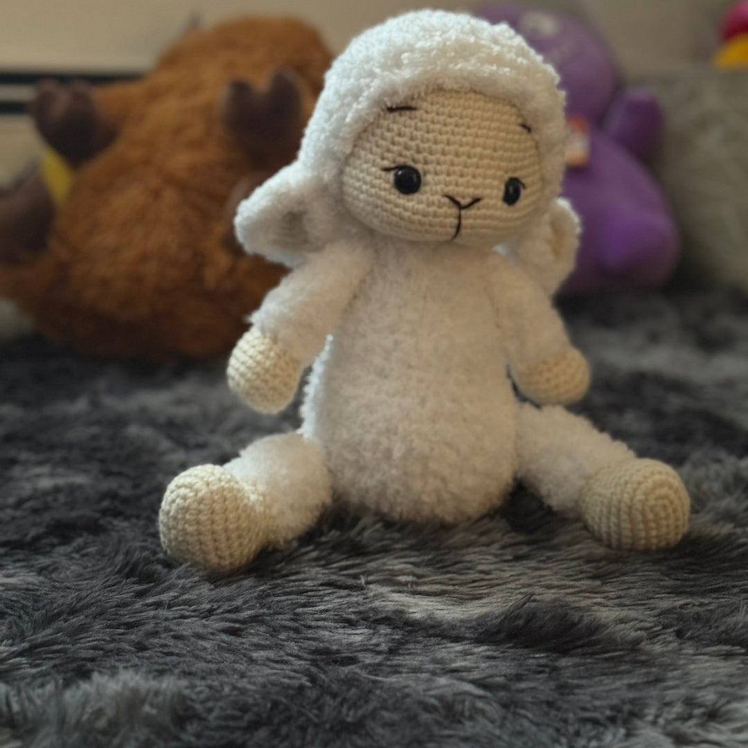 Handmade Knitted Fluffy Amigurumi Lamb – 35 cm, white