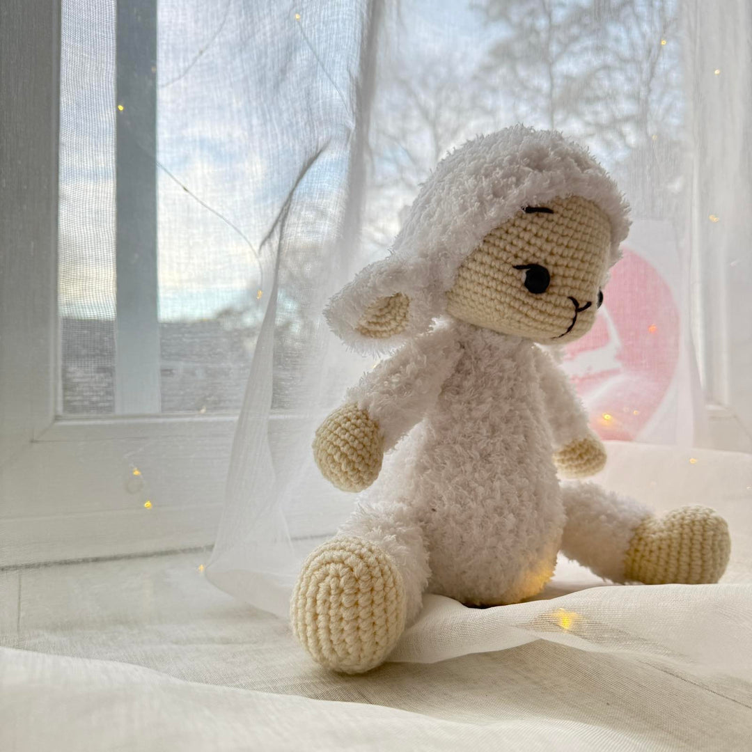 Handmade Knitted Fluffy Amigurumi Lamb – 35 cm, white