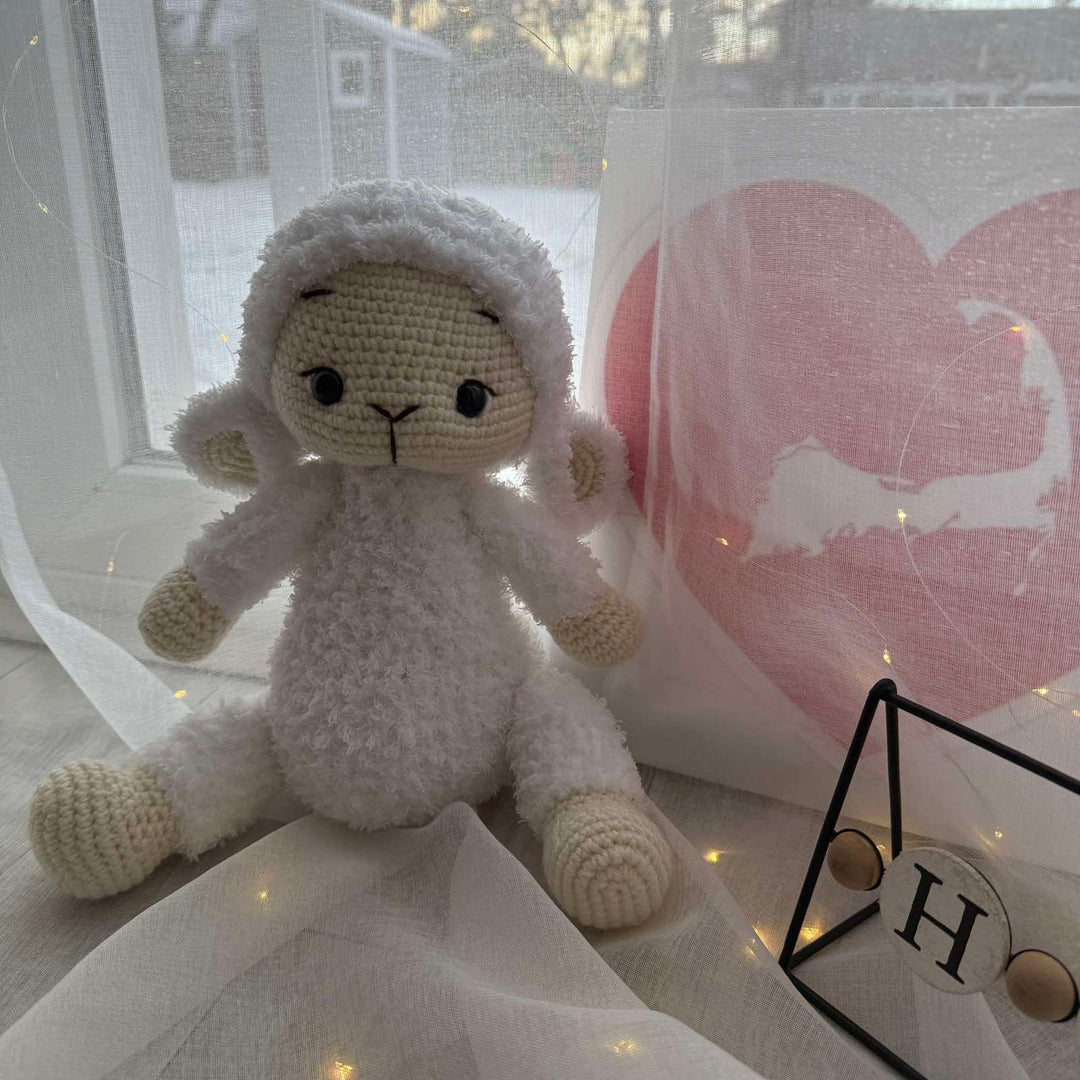 Handmade Knitted Fluffy Amigurumi Lamb – 35 cm, white