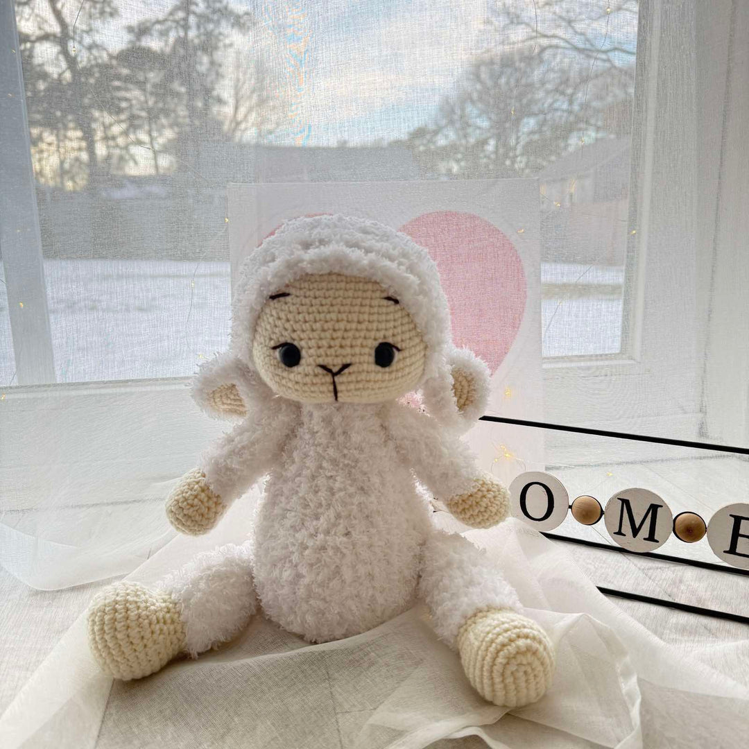 Handmade Knitted Fluffy Amigurumi Lamb – 35 cm, white
