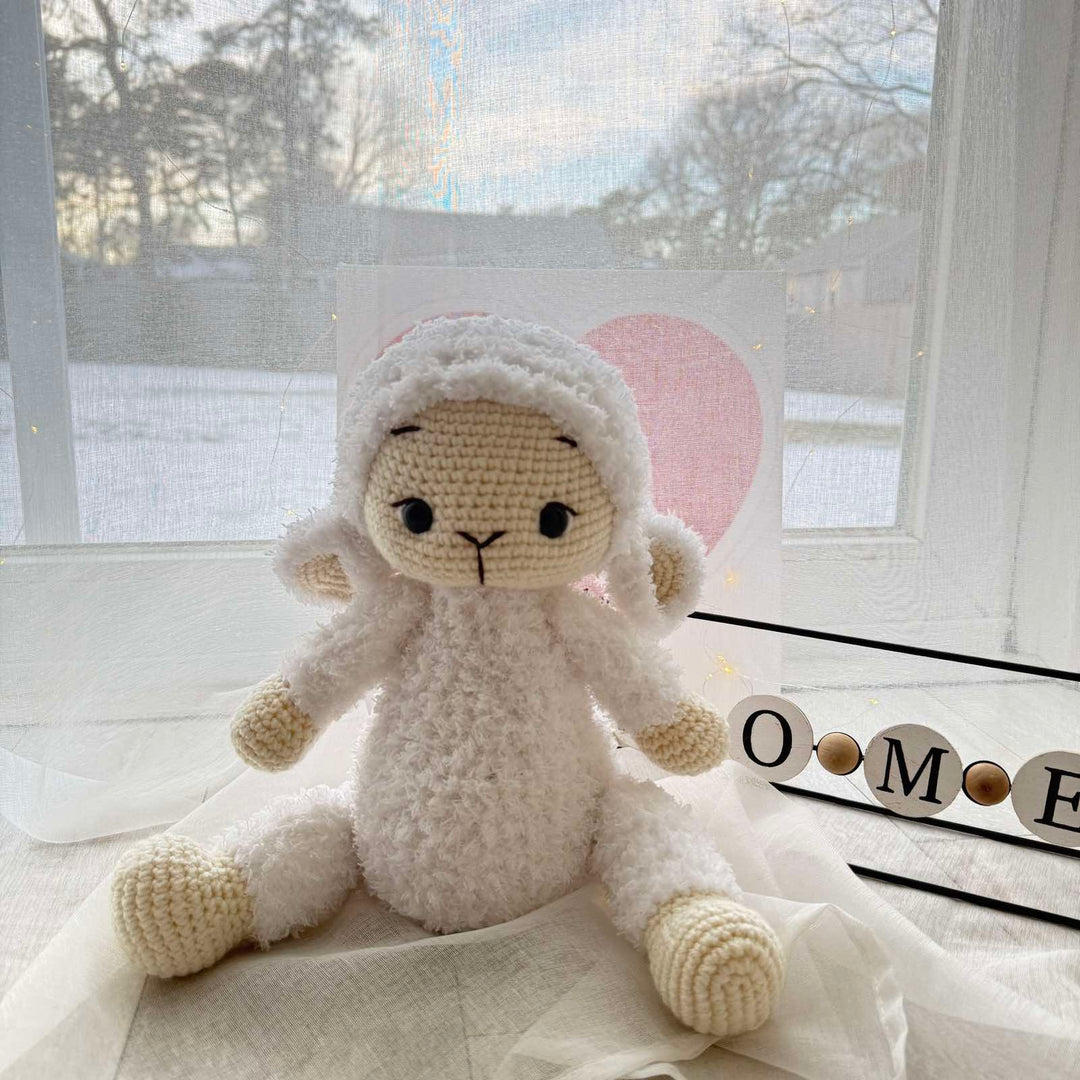 Handmade Knitted Fluffy Amigurumi Lamb – 35 cm, white
