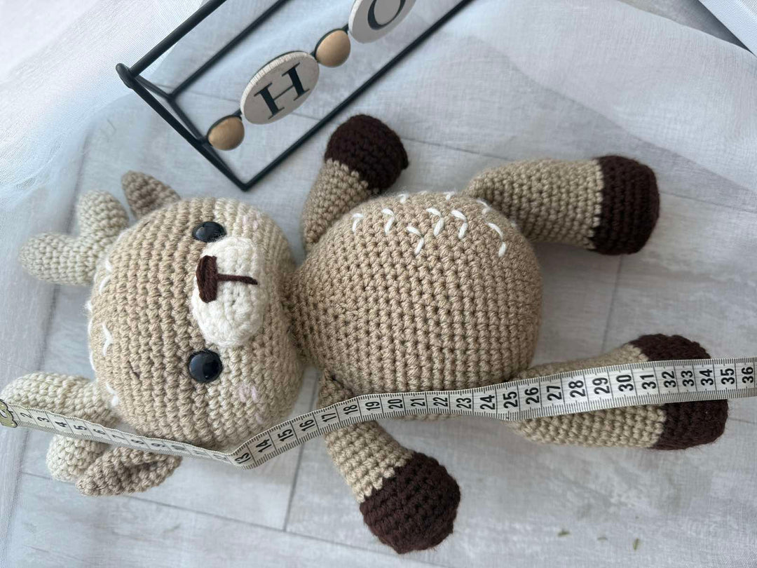 Handmade Knitted Amigurumi Fawn with Embroidery – 13.5 inches
