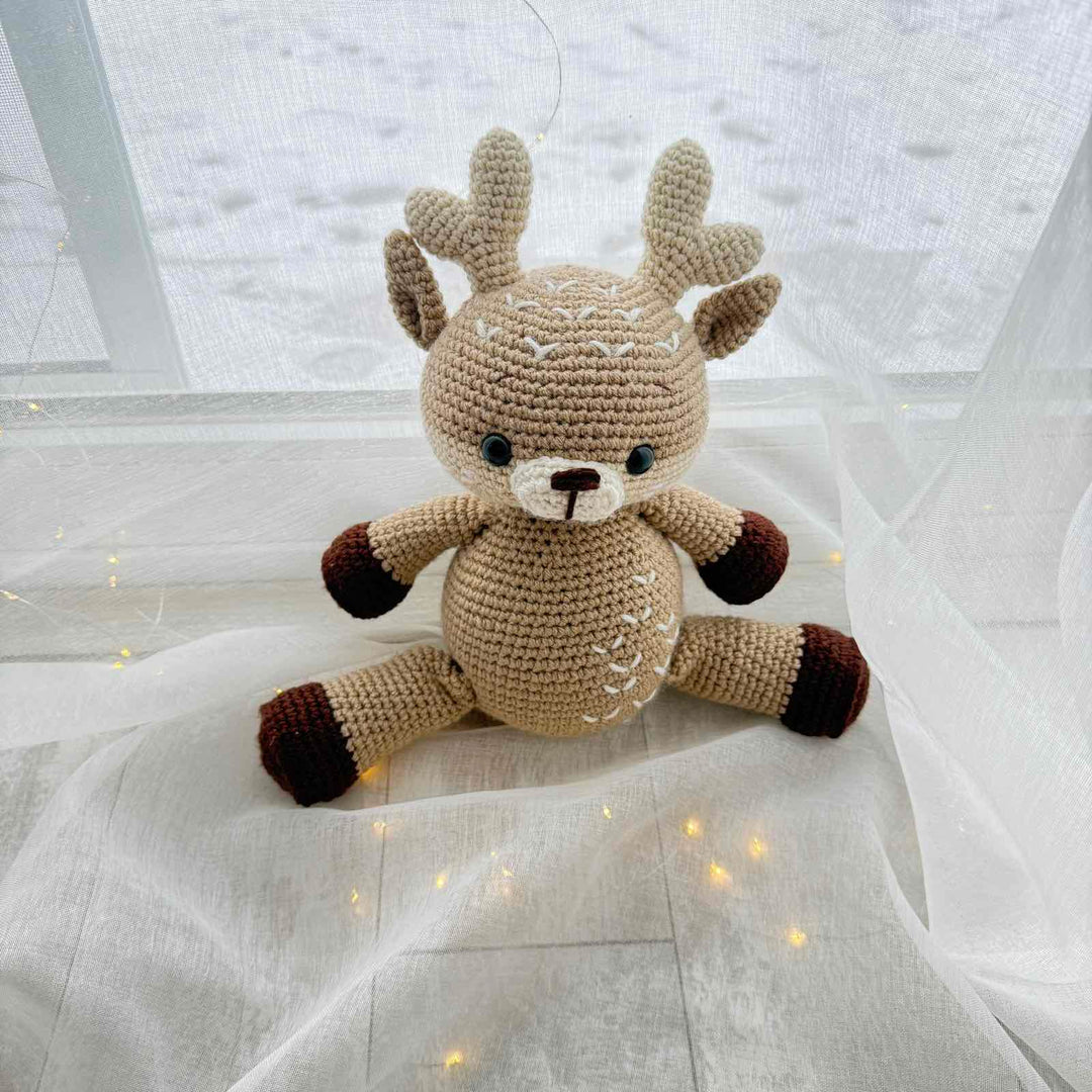 Handmade Knitted Amigurumi Fawn with Embroidery – 13.5 inches