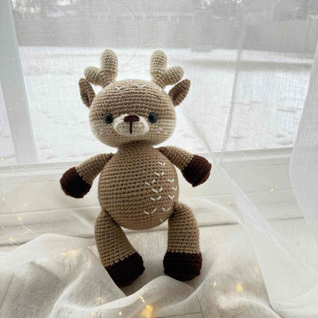 Handmade Knitted Amigurumi Fawn with Embroidery – 13.5 inches