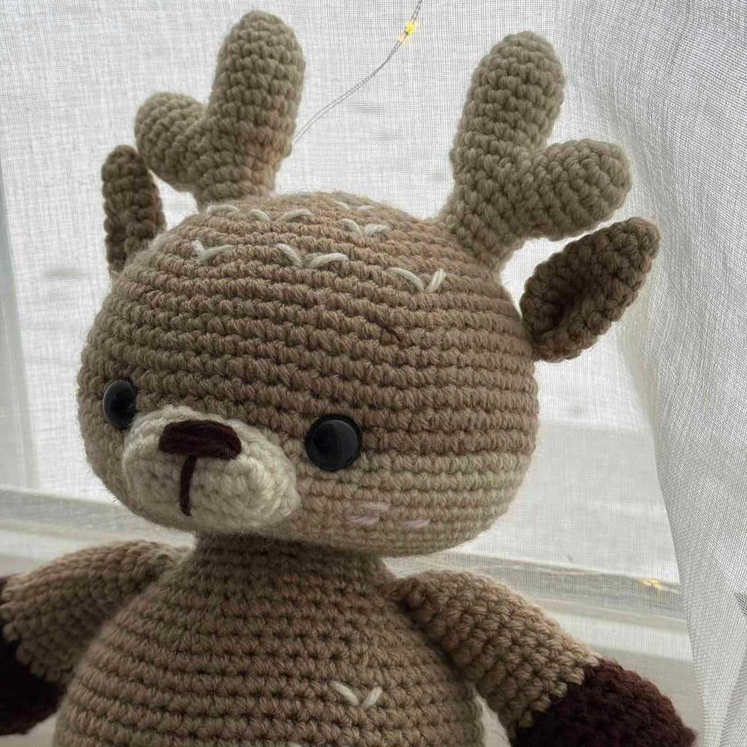 Handmade Knitted Amigurumi Fawn with Embroidery – 13.5 inches