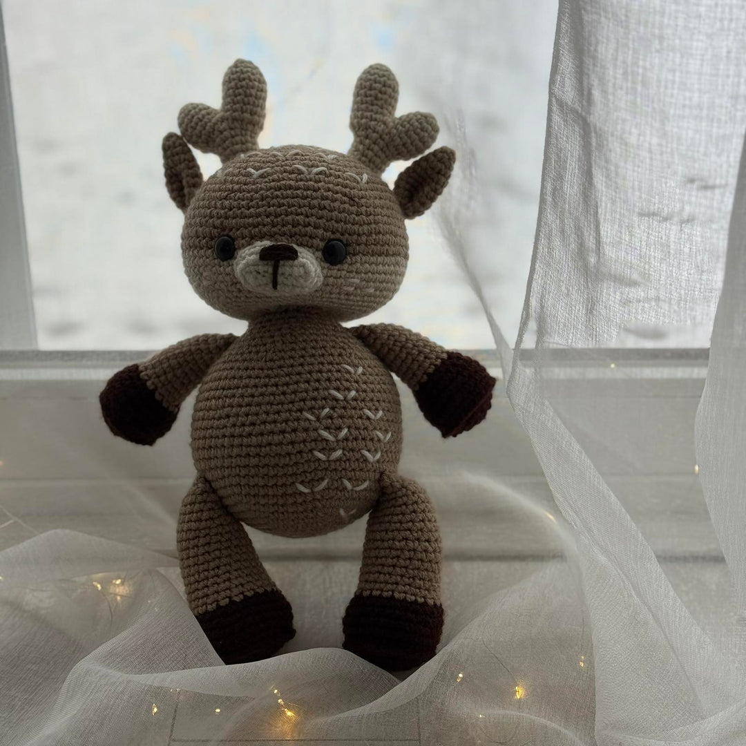 Handmade Knitted Amigurumi Fawn with Embroidery – 13.5 inches
