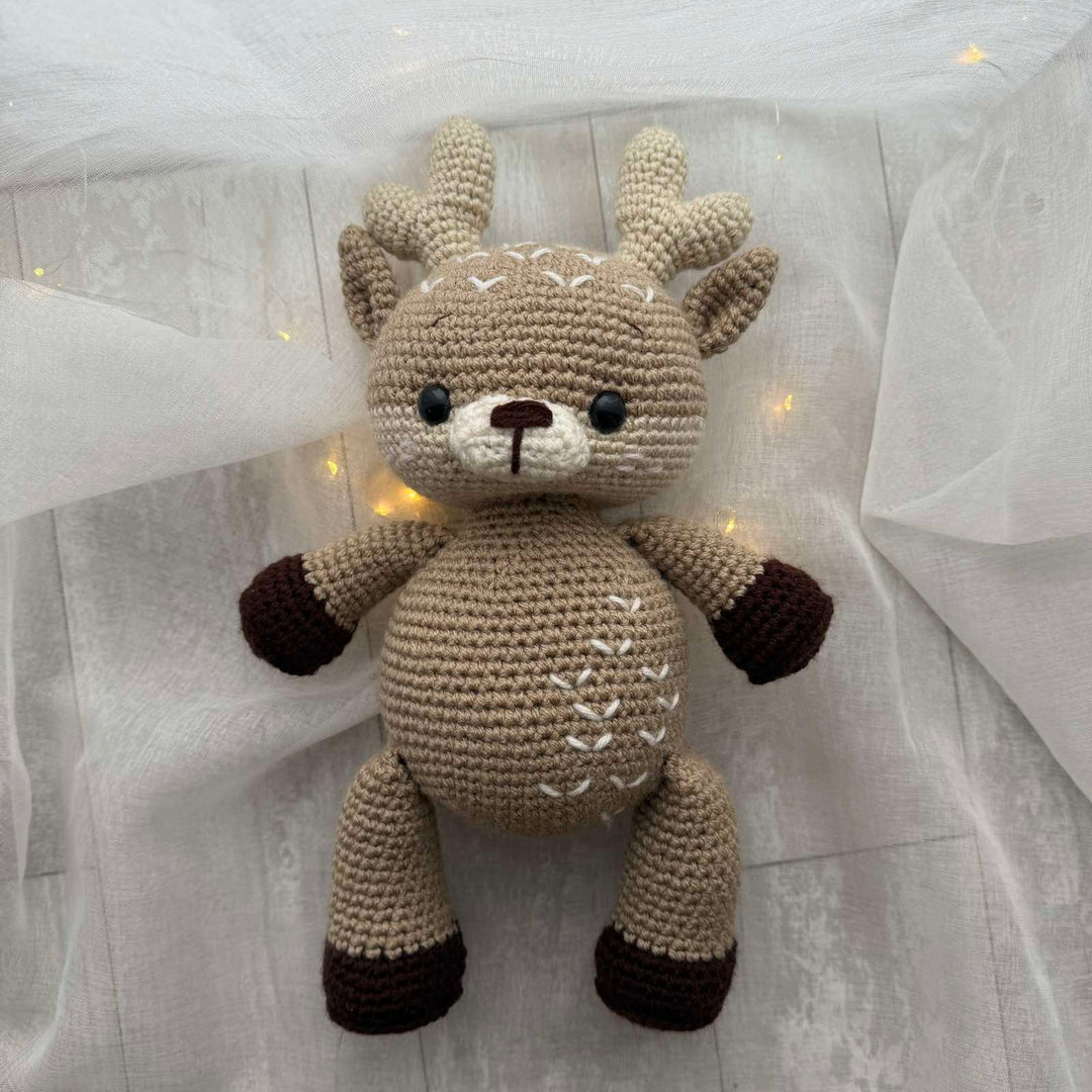 Handmade Knitted Amigurumi Fawn with Embroidery – 13.5 inches