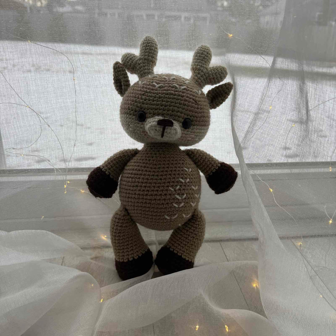 Handmade Knitted Amigurumi Fawn with Embroidery – 13.5 inches