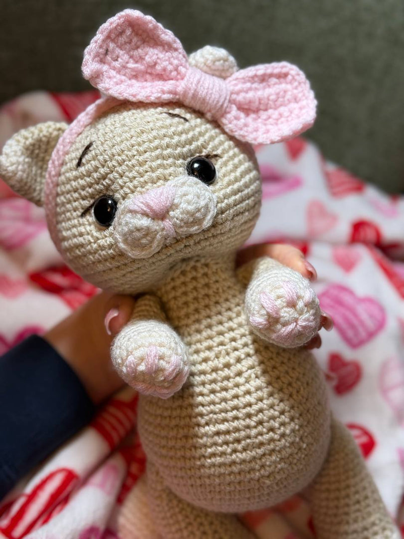Soft Toy – Handmade Knitted Amigurumi Cat in Pink Vest